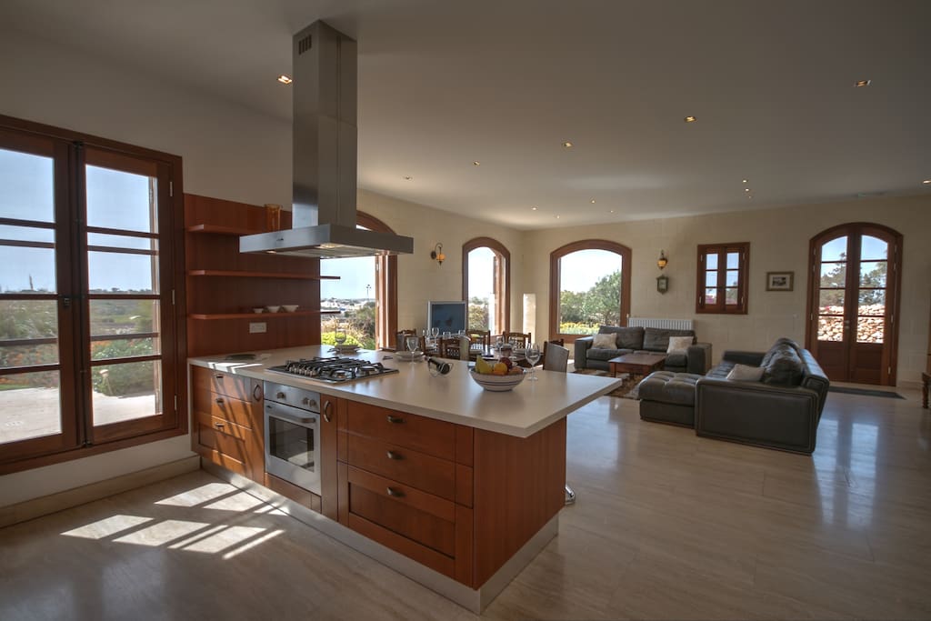 Extensive kitchen and living area