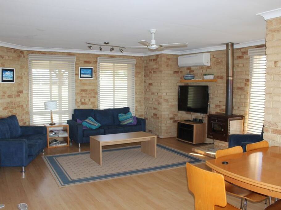 Living area - pot belly fire and airconditioner