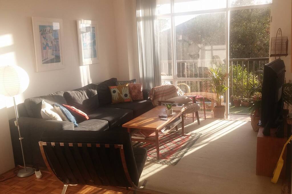 Sunny Living Room with Beach View