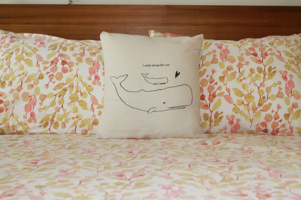 The bedroom has a queen memory foam mattress so you can get a good night's sleep. The mattress and pillows also have allergen covers so you can breathe easy.