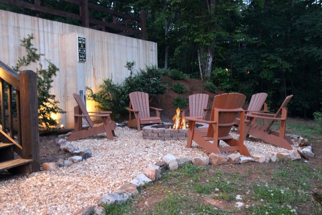 inviting fire pit and relaxing lighting
