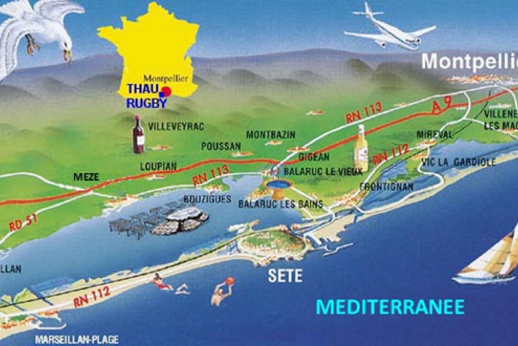 situation de Mèze au bord de l'eau