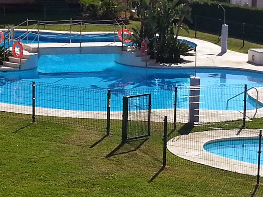 Adult and childrens pool, attended by lifeguard during opening hours