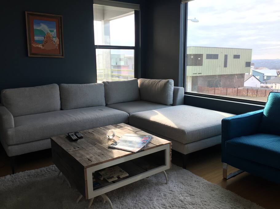 Living room sitting with Wonderful views of the East Austin Hills!