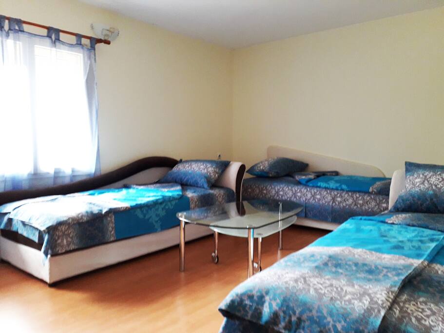sleeping room with 3 beds and one more folding bed can be added