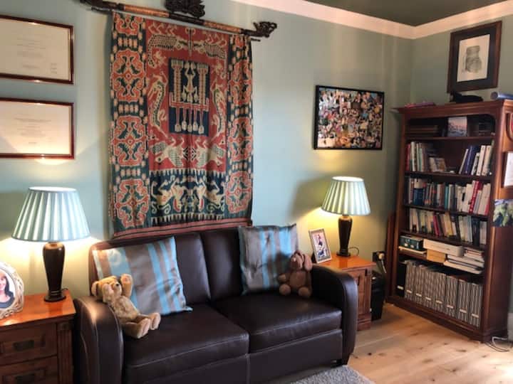 Študovňa/knižnica s pohodlnou rozkladacou pohovkou pre dve osoby 