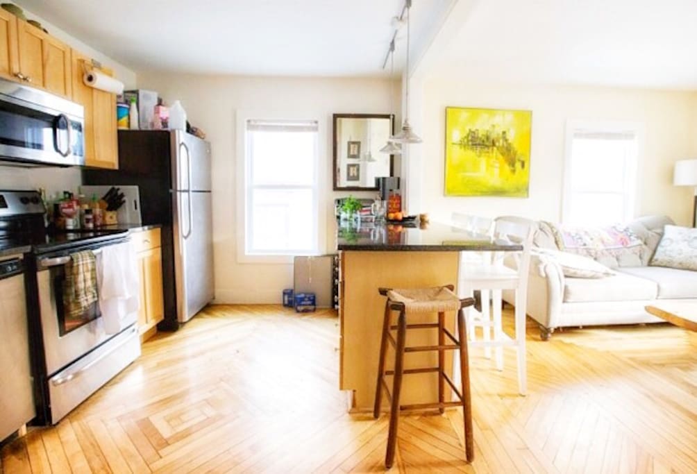 Open concept kitchen and living room.