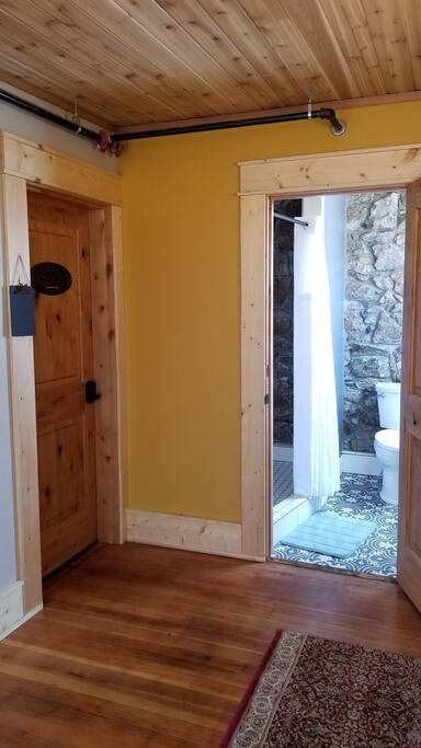Bathroom right outside the door - all yours (while it’s locked) to share with 2 other small rooms :)