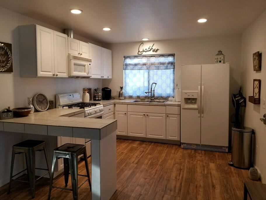 Kitchen and bar dining area