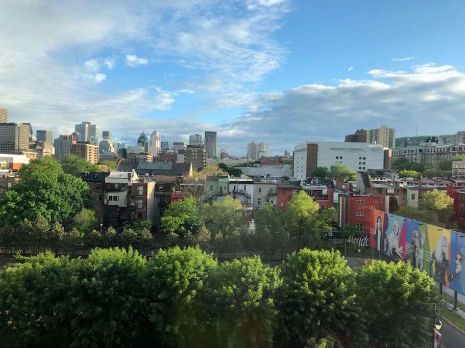 Downtown MTL as seen from the window on a sunny day