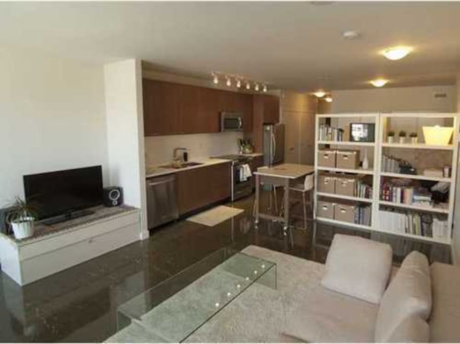 Full kitchen set-up (oven, microwave, pots, pans, refrigerator, etc.)