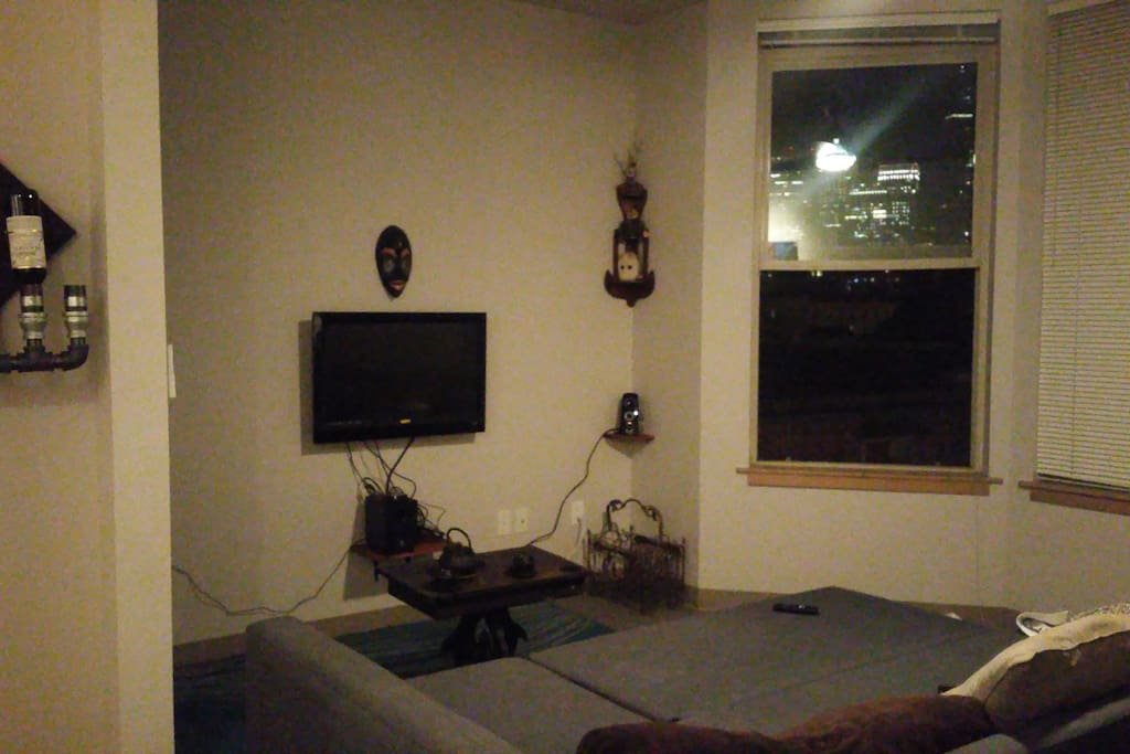 TV area with couch/bed