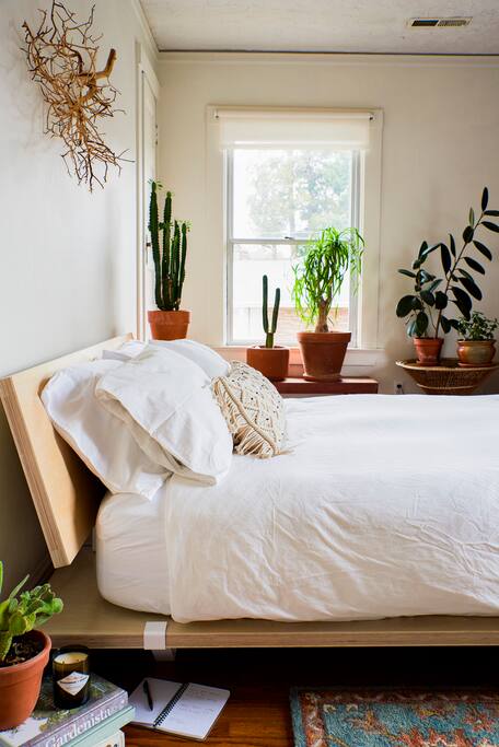 Comfy queen on a Floyd platform bed.