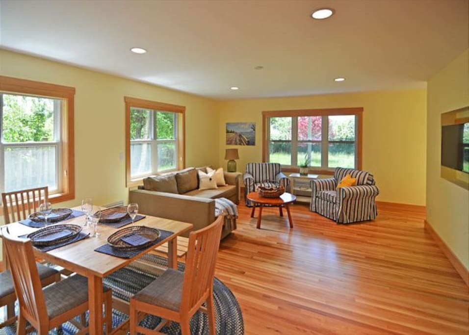 A spacious, newly updated living and dining room await you.
