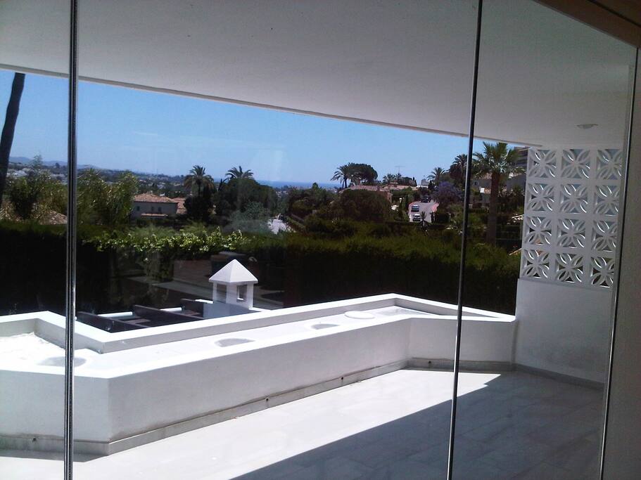 View of the golf valley and the sea in the distance