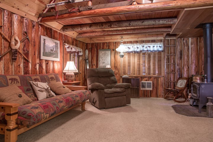 living room with futon for extra sleeping