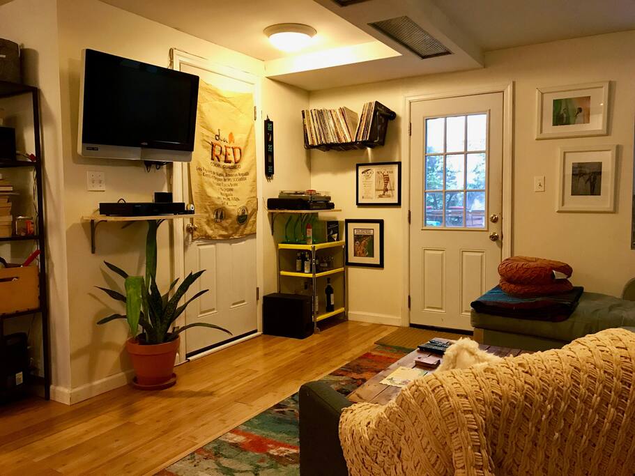 Living space and doorway to garden.