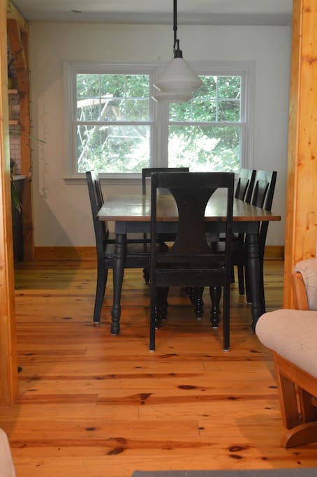 Dining area with view of swingset