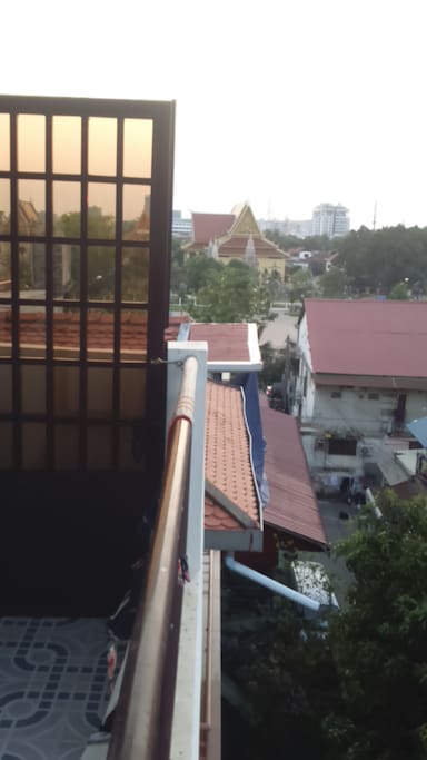 View for the Wat Botum park from the balcony with amazing sunsets