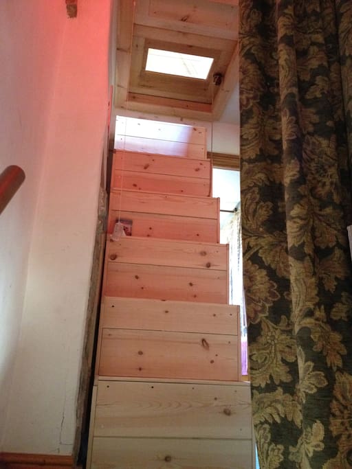 note the steep steps to attic, hand built, also Japanese style