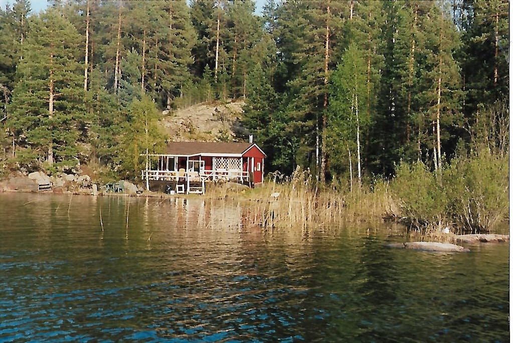 Main cabin from the lake. Sleeping place for four people.