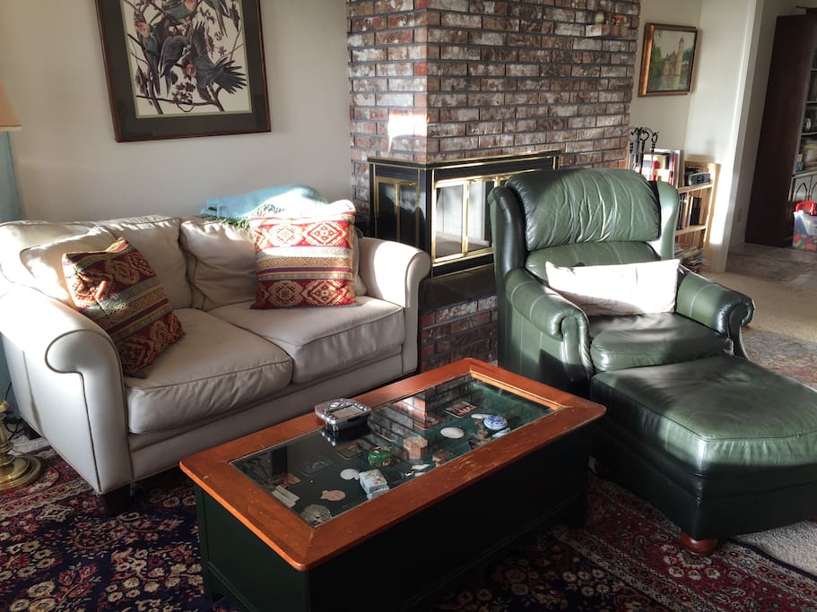 Spacious living area with space for dining, and a sink/microwave/mini-fridge.