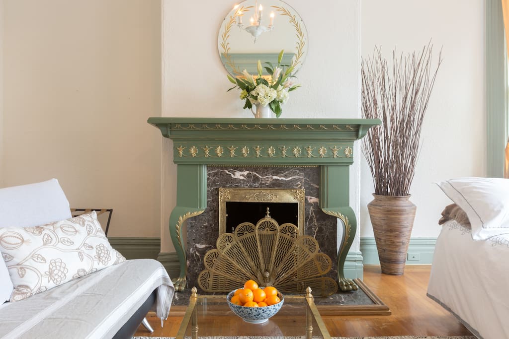 Original victorian decorative fireplace, a true San Francisco gem!