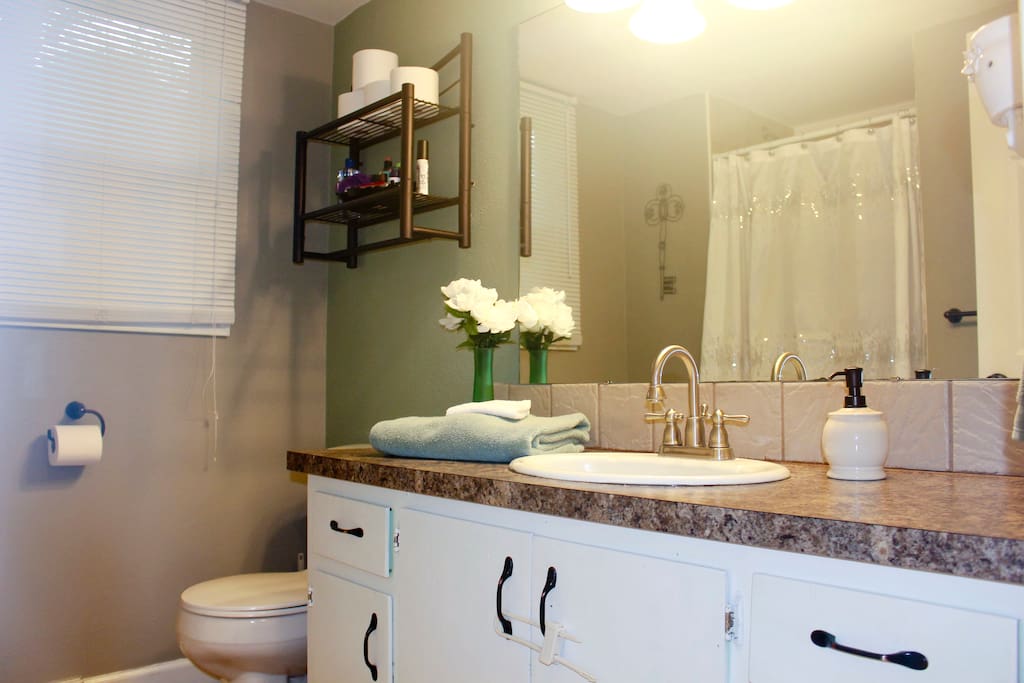 Our guest bathroom is right next to the guest bedroom. We offer many toiletries in case you forgot something!