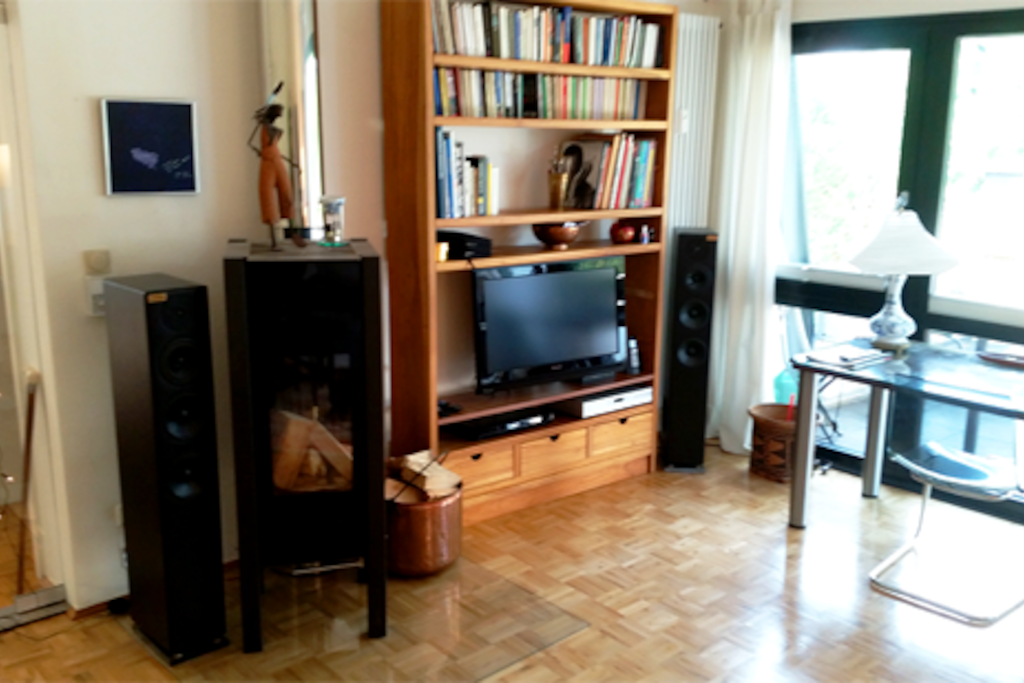 Living room with big TV.