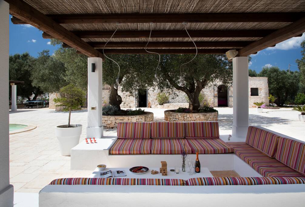 The bamboo shaded outside sofas