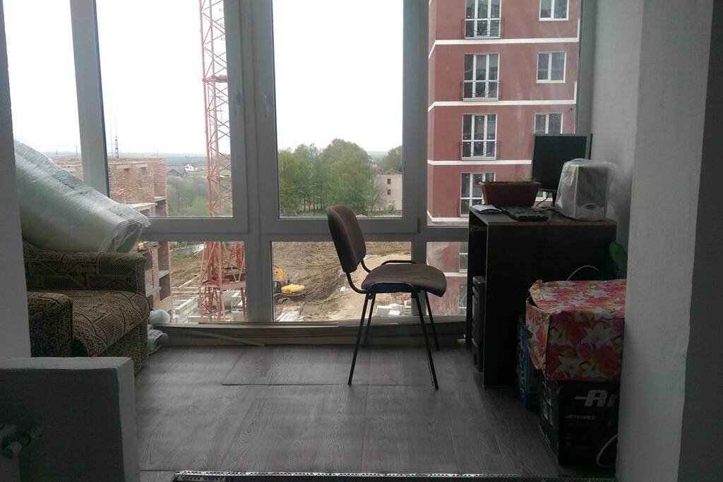 We have a beautiful loggia on which there is a folding armchair and there is a workplace