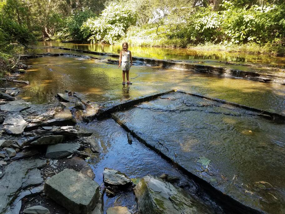 Private creek frontage. (My 6 year old!)
