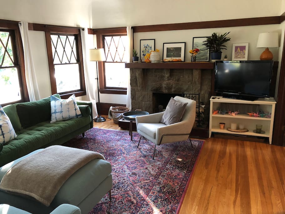 The living room has a wood-burning fireplace and Apple TV with Netflix and HBO GO or you to use.