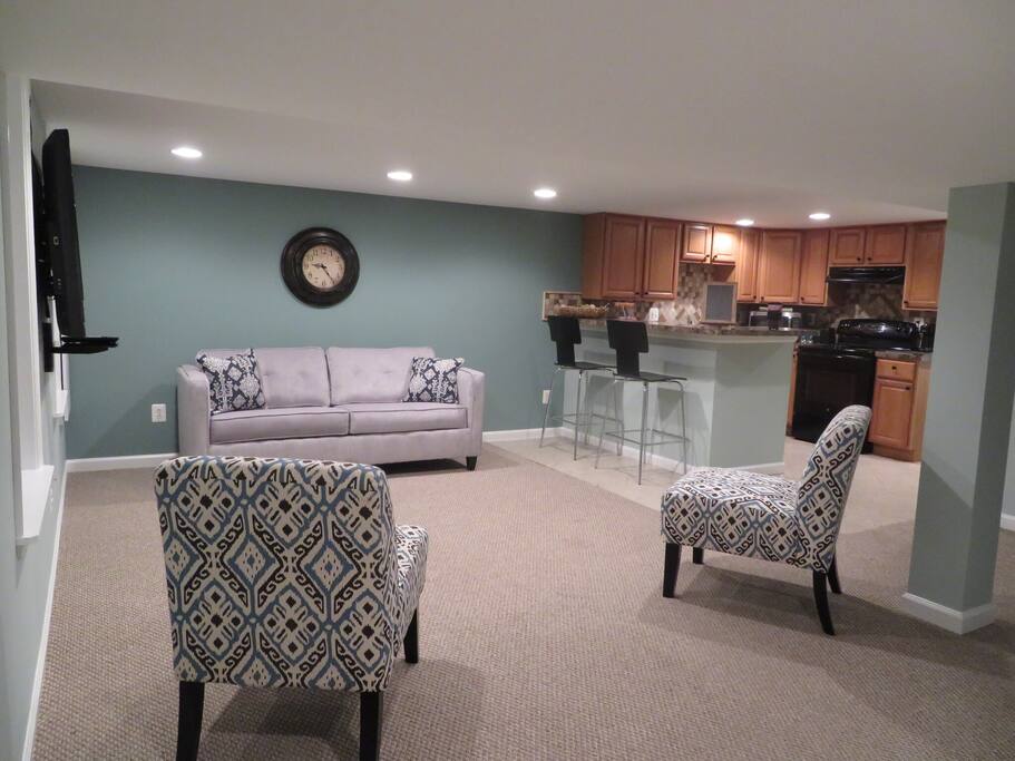 Open space with breakfast bar.