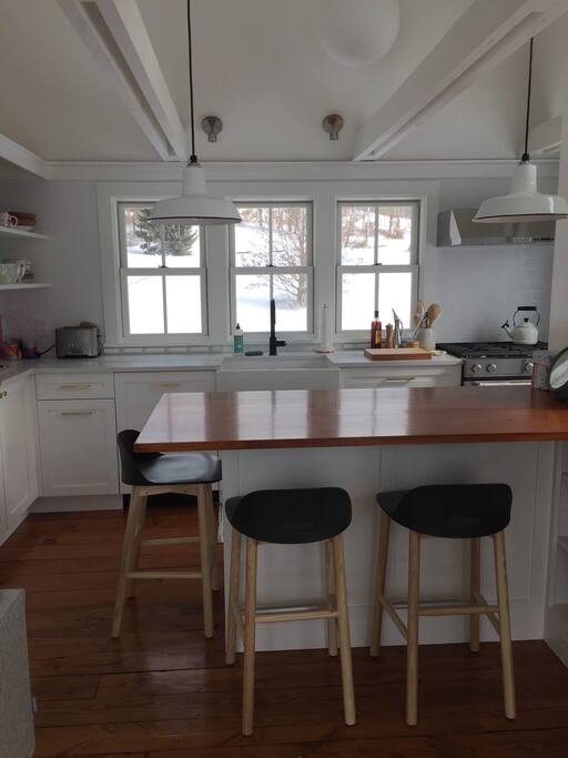 Kitchen with sunrise views.
