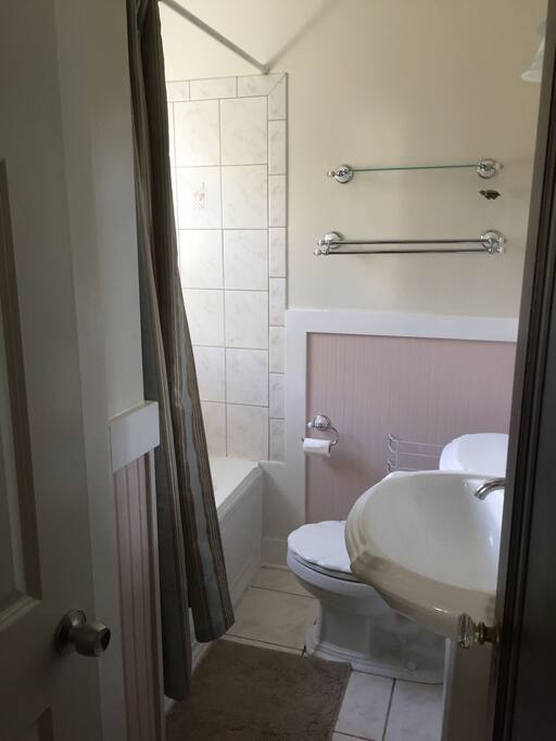 Whirlpool bathtub with shower and handheld sprayer.