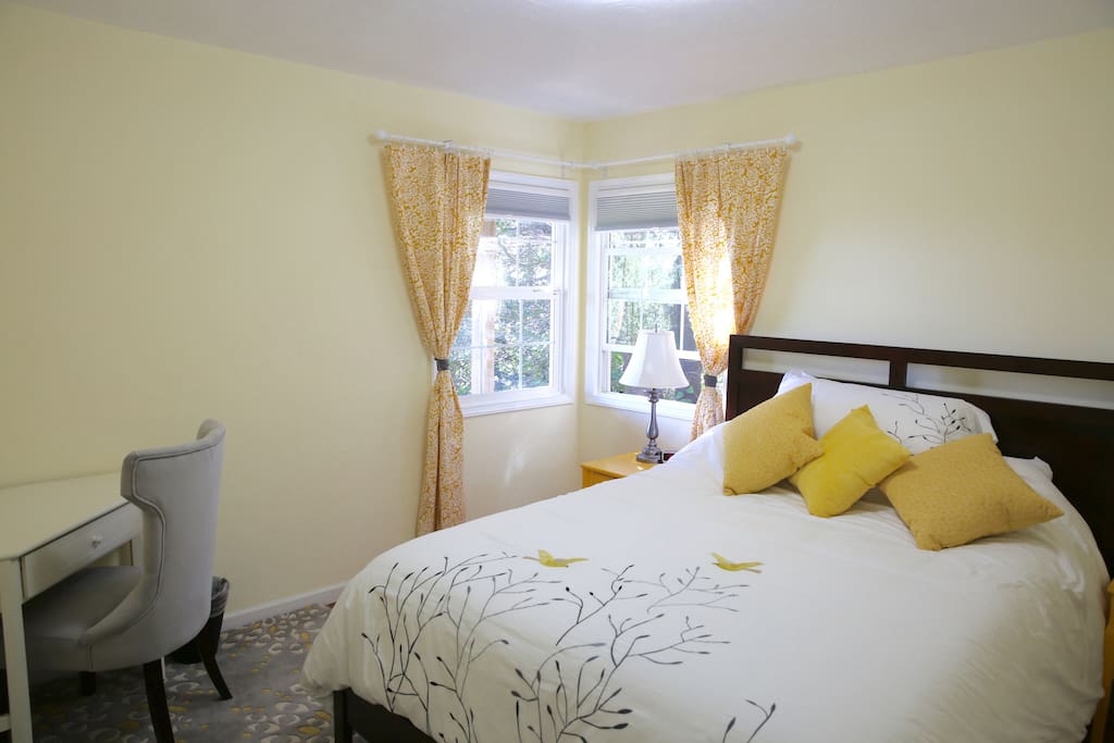 Yellow Room (a desk, queen bed, two end tables, closet that isn't in picture)