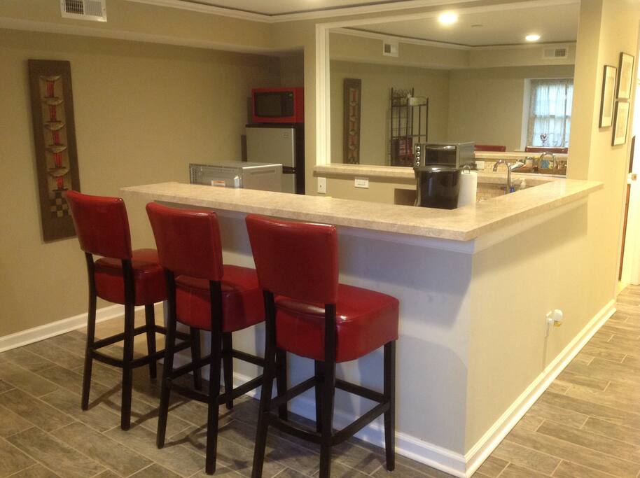 An equipped kitchenette awaits you.