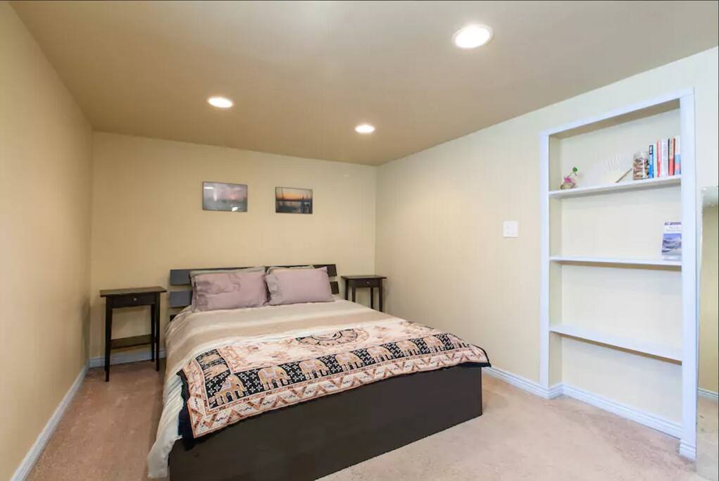 Queen memory foam mattress in downstairs bedroom