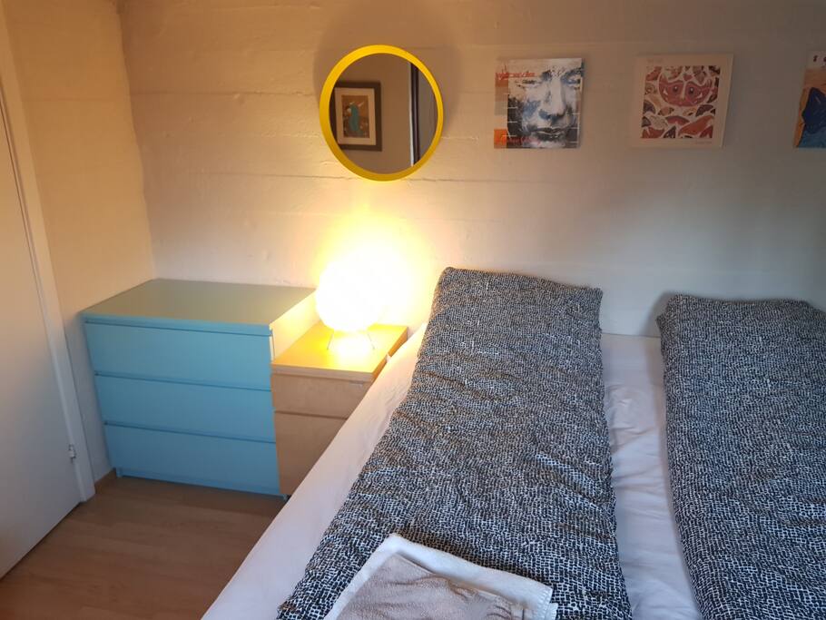 The room is located in the basement.