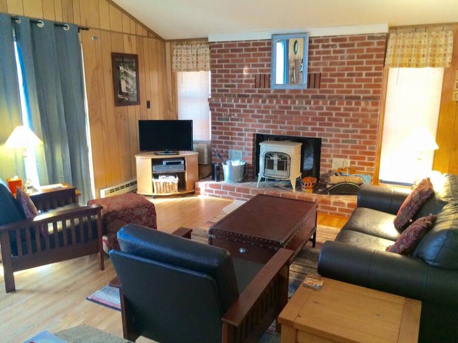 In the cooler months, keep warm and toasty with the wood burning stove.