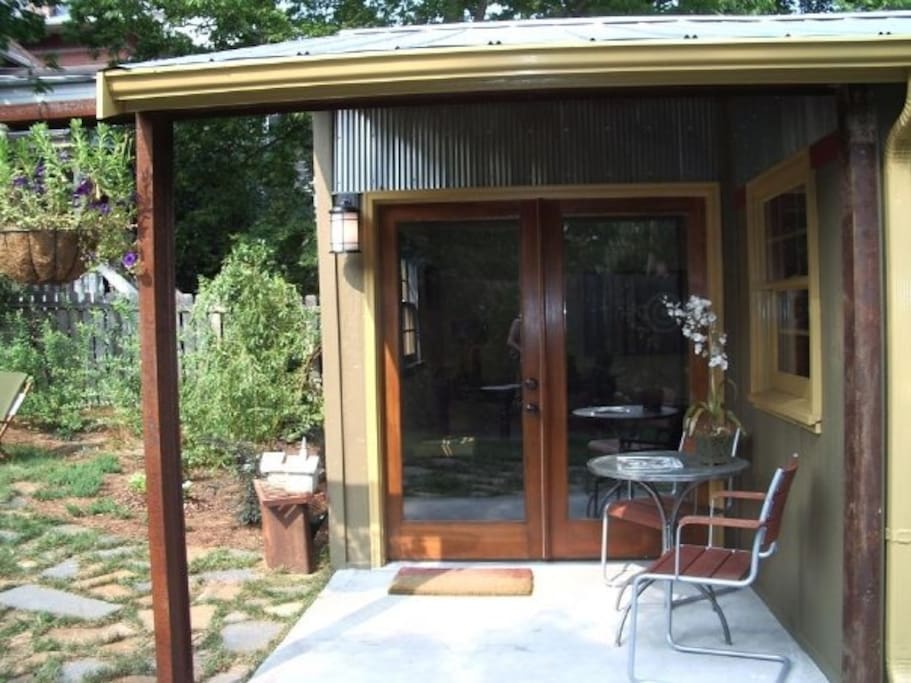 Patio entrance to the studio apartment.