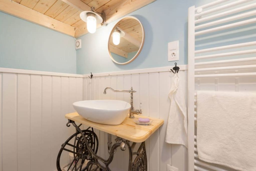 customized washbasin in a vintage bathroom