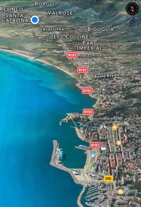 Itinéraire quand vous venez de Bastia jusqu A mon studio