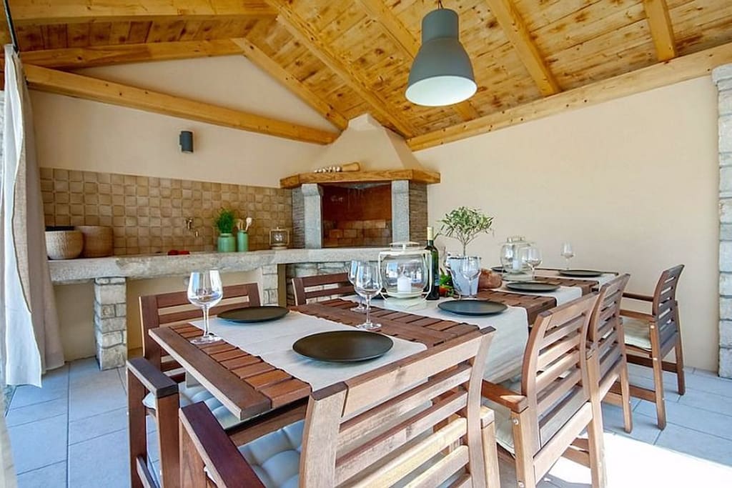 Terrace with barbecue fireplace