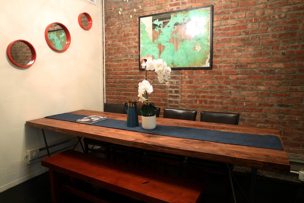 Large dining table is great for group meals or working sessions