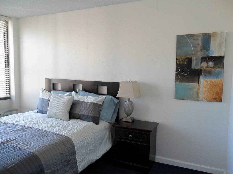 Comfortable queen size bed.