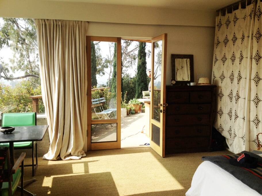 Sunny studio has thick curtains if needed