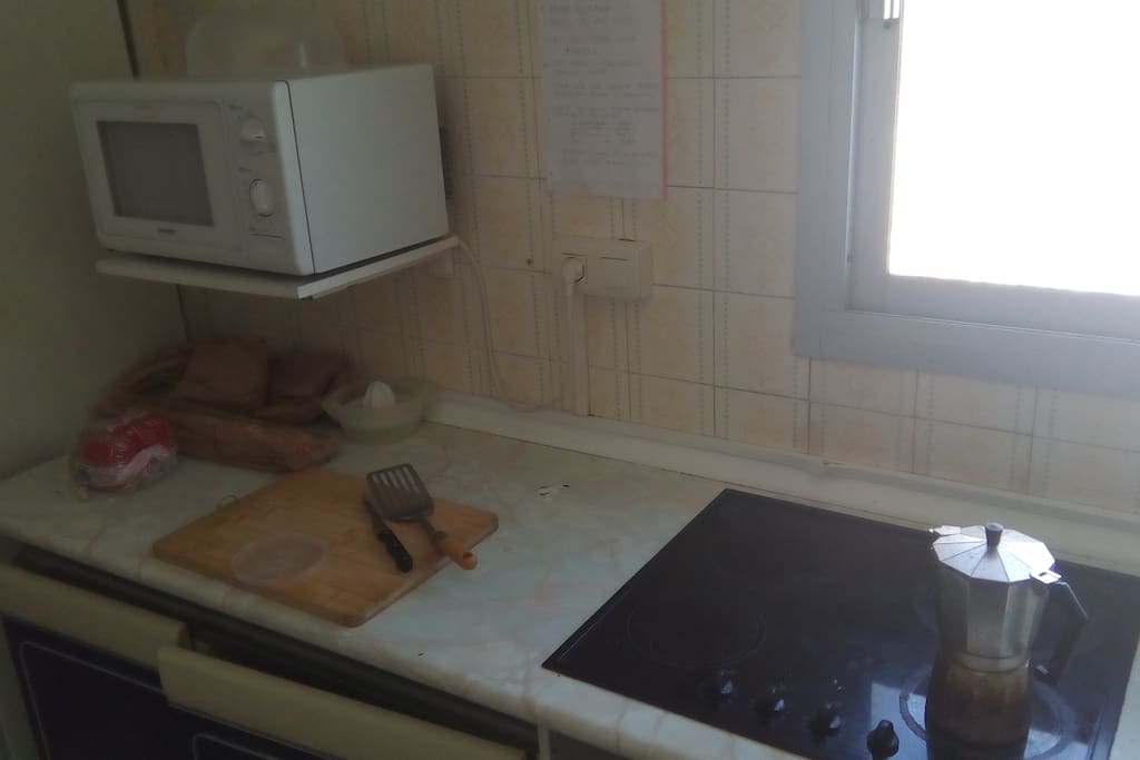 Stove, Microwave and room for own food.