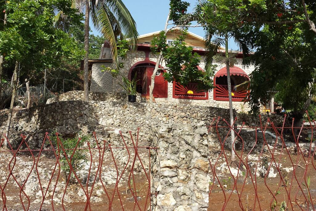 located on top of a hillside..upstairs is dormatory style and a seaview
